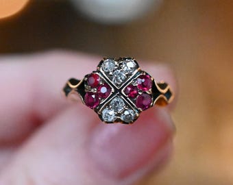 Antique Vintage 15k Gold Ruby & Old Cut Diamond Ring - size 6.5/6.75