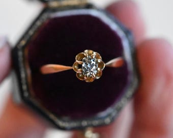 Antique 22k Gold Diamond Ring: Victorian Natural Old Mine Cut, Size 7.25 (free sizing)
