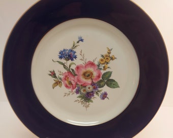 Vintage Large Cobalt and Floral Charger Platter Plate Hulchenreuther Hohenberg Germany PRETTY