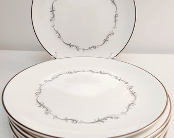 Vintage Royal Doulton Coronet Salad Plates Platinum Made in England Gray White Elegant