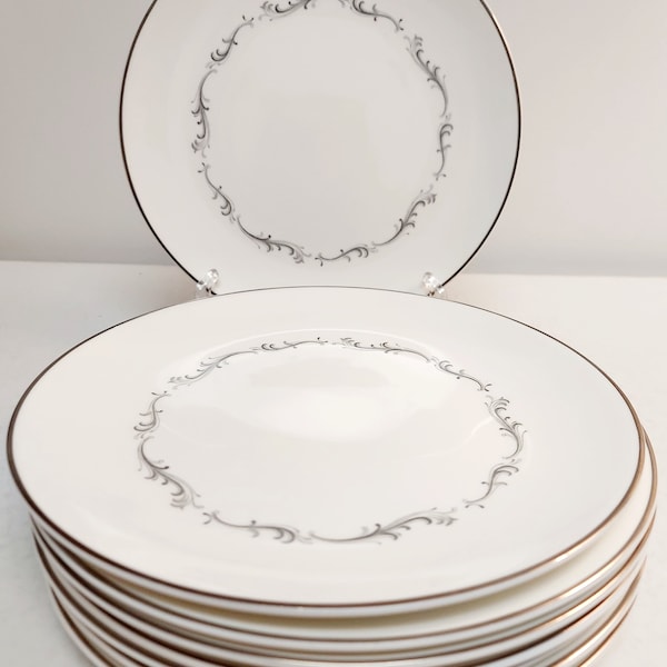 Vintage Royal Doulton Coronet Salad Plates Platinum Made in England Gray White Elegant