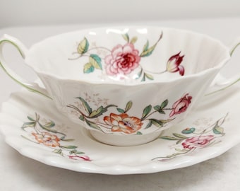 Vintage Royal Doulton Clovelly Creme Soup Bowl and Under Plate Made in England Bone China Farmhouse