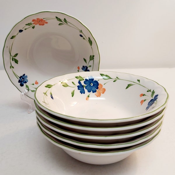 Vintage Nikko Provincial Designs Bordeaux Cereal Bowls Flowers Blue Peach Green Farmhouse