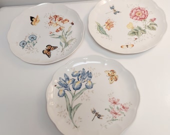 Vintage Lenox Butterfly Meadow Dinner Plates Artist Signed Louise Le Luyer Farmhouse Gift Cottage