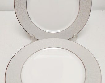 Vintage Mikasa Dinner Plate Parchment Fine China Elegant Silver Gray White