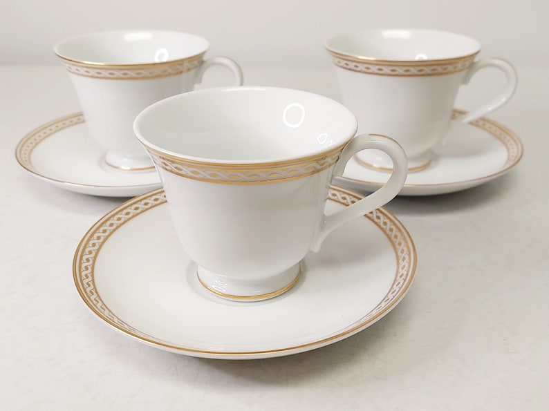 Vintage Wedgwood Embassy Collection Granville Cup and Saucer Set Gold White Elegant image 3