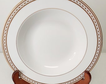 Vintage Wedgwood Embassy Collection Granville Fine China Rimmed Soup Bowl White Gold Elegant