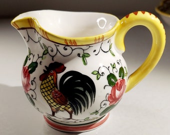 Vintage Rooster and Roses Creamer Farmhouse PRETTY Mother's Day Gift