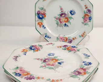 Antique Wood And Sons Ltd. England China Floral Four Square Plates Burslem Floral Flowers Farmhouse