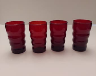 Vintage Whirly Twirly Juice Glasses Anchor Hocking Ruby Red Farmhouse Tablescape Gift