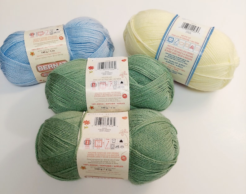 Bernat Softee Baby Yarn 1 Pale Blue 2 Fresh Green 1 Lemon Etsy