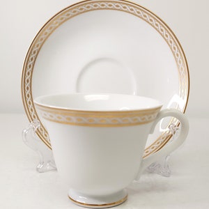 Vintage Wedgwood Embassy Collection Granville Cup and Saucer Set Gold White Elegant image 1