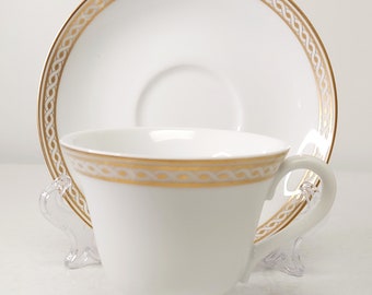 Vintage Wedgwood Embassy Collection Granville Cup and Saucer Set Gold White Elegant