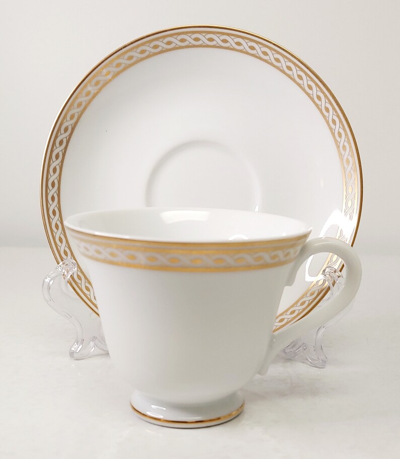 Vintage Wedgwood Embassy Collection Granville Cup and Saucer Set Gold White Elegant image 1