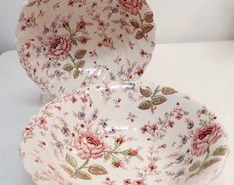 Vintage Johnson Brothers Pink Rose Chintz Serving Bowls Made in England Farmhouse