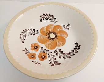 Vintage Jeannette Royal China Brown Gold Yellow Flower Serving Pasta Salad Bowl PRETTY