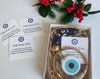 Evil Eye Protection Ornament – Blue Glass Nazar Amulet – Good Luck Charm – Holiday Gift Box – Home Decor Hanging