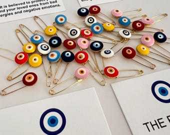 Handmade Evil Eye Safety Pins – Colorful Nazar Pins for Protection, Baby Shower Favors, Turkish Lucky Charm, Good Luck Gift
