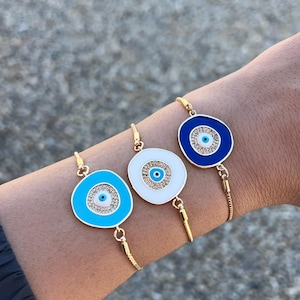 Bracelet réglable mauvais œil bleu délicat, bijoux mauvais œil turc, protection mauvais œil, cadeau pour elle, bracelet minimaliste