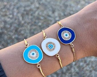 Adjustable Evil Eye Bracelet, Dainty Blue Evil Eye Charm,  Turkish Evil Eye Jewelry, Evil Eye Protection, Gift For Her, Minimalist Bracelet