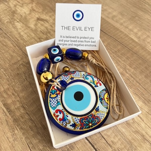 Boze oog muur hangen, boze oog woondecoratie, kerstornament, handgeschilderde muur hangen, boze oog kralen, cadeau nieuw huis, Turks boze oog