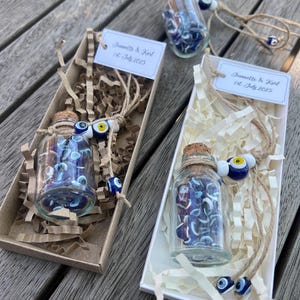Boze oog geschenkdoos, mini boze oog fles decor voor bruiloft gunst, Grieks boze oog, klaar cadeau met kaart, gepersonaliseerd huwelijkscadeau voor gasten