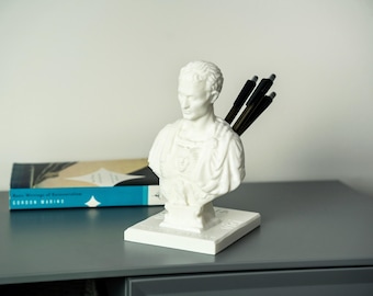 Julius Caesar Pen Holder - Unique Office Desk Organizer, Roman Emperor Bust, Gift for History Lovers