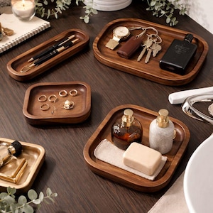 Catch all drop tray: solid walnut custom cut wood tray in multiple sizes