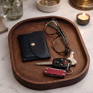 The Drop Zone: handcrafted walnut wood drop tray with 70 sizes available