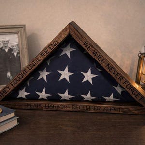 Engraved Oak Flag Display Case | Veteran Memorial, Custom Tribute
