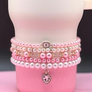 Pearl Water Bottle Charm Bracelet Stack - Rose Gold Accessories