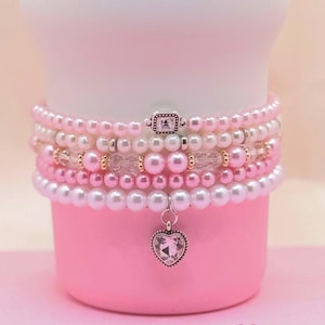 Gepersonaliseerde Stanley Cup-armband, roségouden en roze parel bedelbedel, aangepast waterflesaccessoire cadeau voor haar
