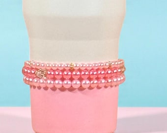 Stanley Tumbler Bracelet Pearl Charm Crystal Handle Decoration Accessory Pink Tumbler Jewelry Gift Customizable Set Antique Love Shack Fancy