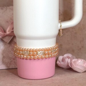 Custom Name Water Bottle Bracelet: Pearl & Crystal Charm Set