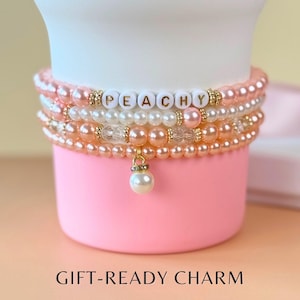 Custom Name Water Bottle Bracelet: Pearl & Crystal Charm Set