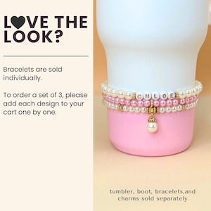 Personalized Water Bottle Bracelet Stanley Cup Bracelet Pink Pearl Water Bottle Charm Tumbler Bracelet Stanley Accessories Custom Gift image 2