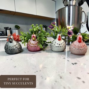 Hen Planter, Custom Resin Figurine with Rhinestone Details