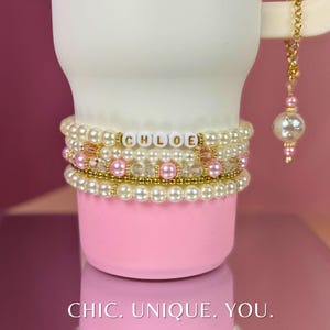 Personalized Pearl Tumbler Bracelet Pink Crystal Water Bottle Accessory