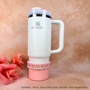 Personalized Water Bottle Bracelet Stanley Cup Bracelet Pink Pearl Water Bottle Charm Tumbler Bracelet Stanley Accessories Custom Gift image 5