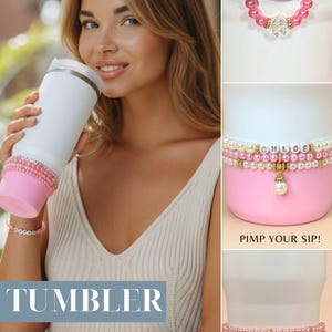 Personalized Water Bottle Bracelet Stanley Cup Bracelet Pink Pearl Water Bottle Charm Tumbler Bracelet Stanley Accessories Custom Gift image 18