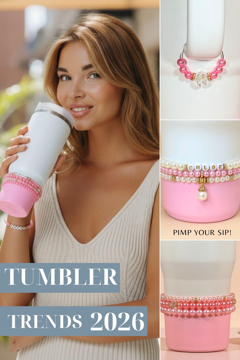 Personalized Water Bottle Bracelet Stanley Cup Bracelet Pink Pearl Water Bottle Charm Tumbler Bracelet Stanley Accessories Custom Gift image 18