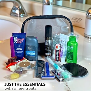 Men's Travel Toiletry Kit, Grooming Bag with Shower Essentials and Care Package Items