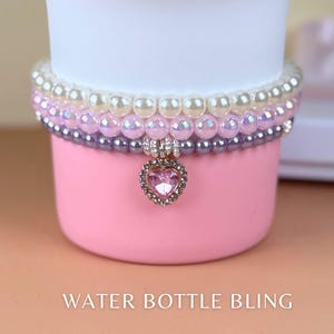 Custom Name Pearl Tumbler Bracelet: Girly Stanley Cup Charm Sleeve
