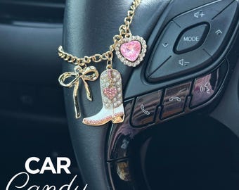 Custom Car Charm Keychain Set Choose Your Design Cowboy Boot Heart Rose Rhinestone Rearview Mirror Party Favors Team Accessories