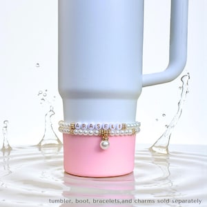 Personalized Water Bottle Bracelet Stanley Cup Bracelet Pink Pearl Water Bottle Charm Tumbler Bracelet Stanley Accessories Custom Gift image 9