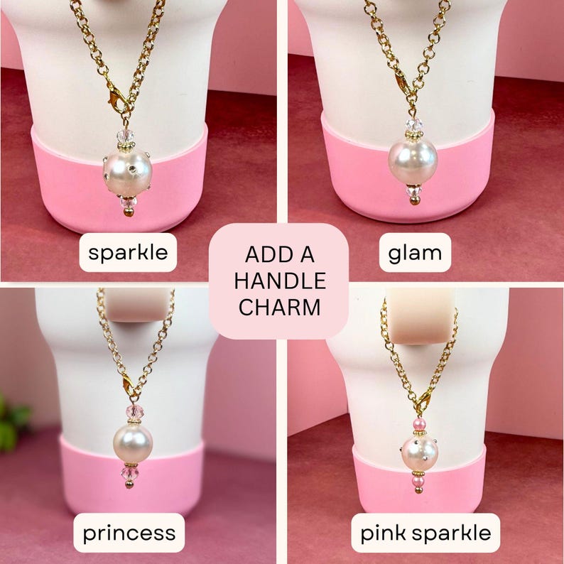 Personalized Water Bottle Bracelet Stanley Cup Bracelet Pink Pearl Water Bottle Charm Tumbler Bracelet Stanley Accessories Custom Gift image 12