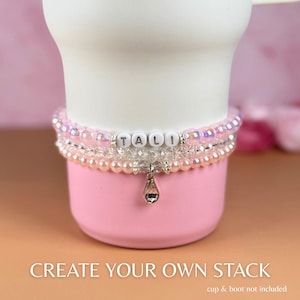Custom Name Pearl Tumbler Bracelet: Girly Water Bottle Charm