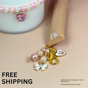 Charm Lip Gloss Keychain Personalized Beauty Lip Balm Coquette Bow Pink Pearl Girly Birthday Sweet Sixteen Party Favor Stocking Stuffer Gift