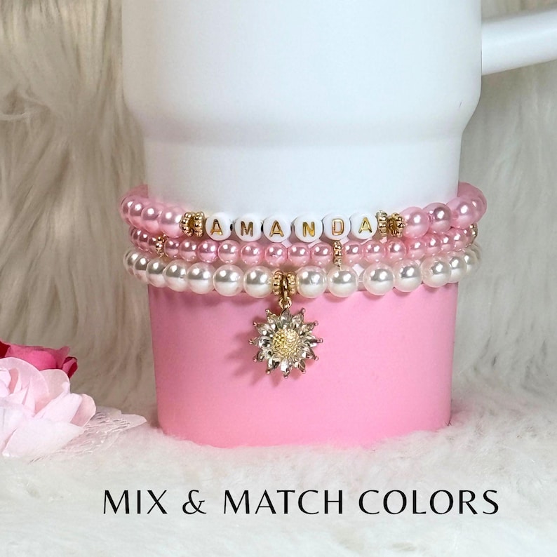 Personalized Water Bottle Charm Beaded Ring Collection Stainless Steel Design Phone Holder Accessory Premium Metal Construction Decorative Band Style Large Tumbler Compatible Beautiful Gift Option Custom Design Elements Perfect Present