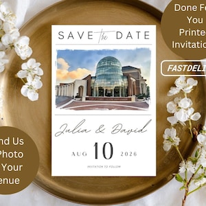 Venue Save the Date Card with FREE Envelopes, Watercolor Wedding Venue from Your Image Painting Drawing Sketch Save the Date cards Wedding